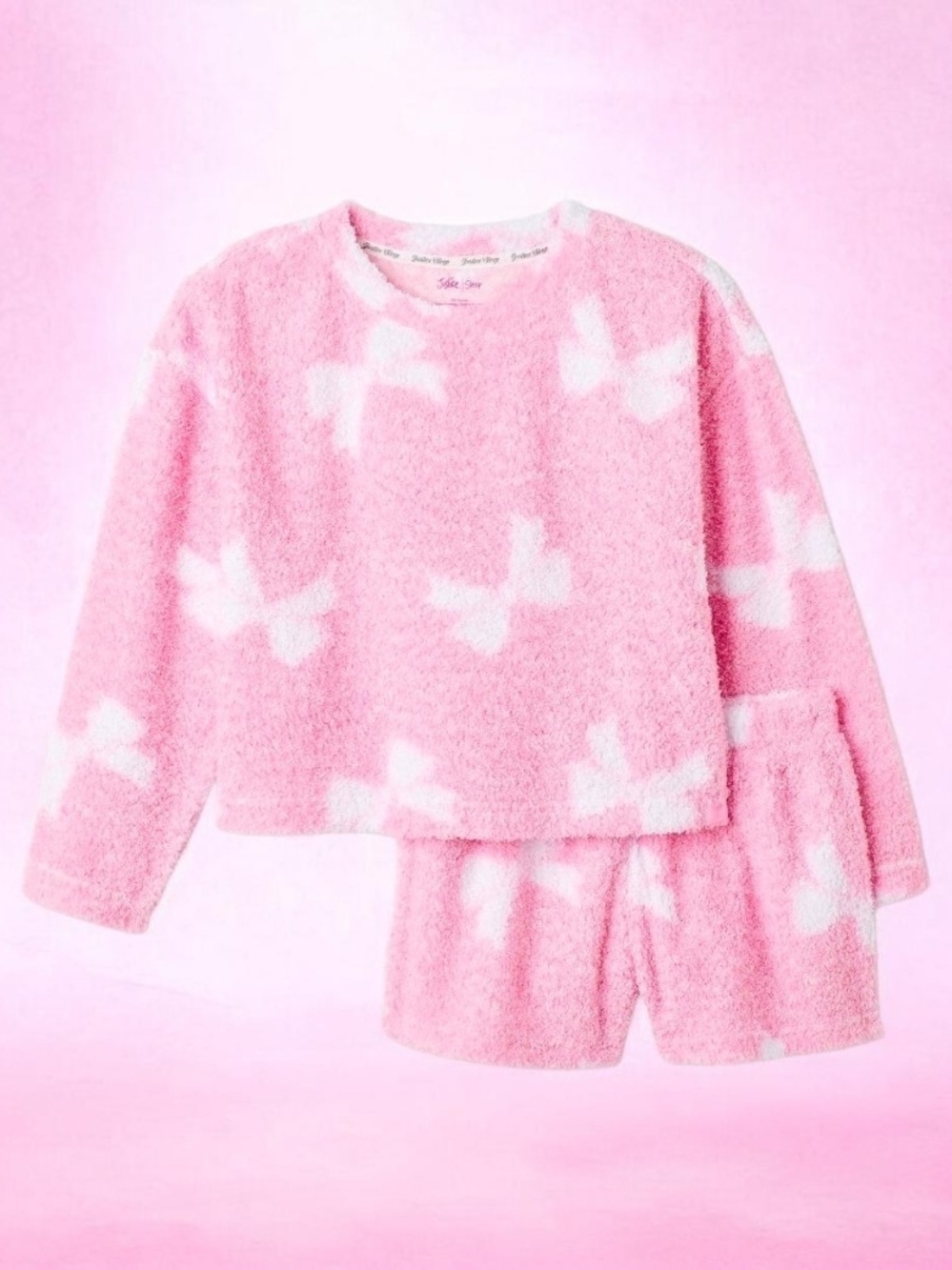 Justice Pink and White Bow Fuzzy Pajama Set